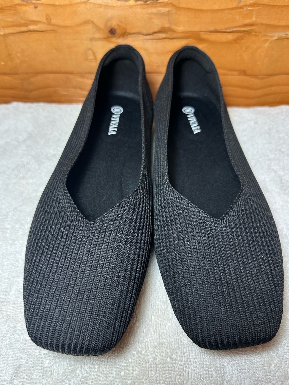 Vivaia Margot Square-Toe Flats Black Knit Shoes EU 40.5 US 9.5 Comfort City NEW